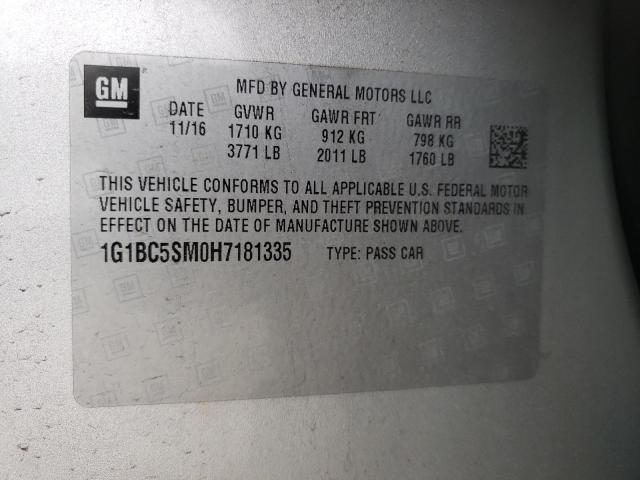 Photo 10 from auction – 2017 CHEVROLET CRUZE LS with VIN 1G1BC5SM0H7181335