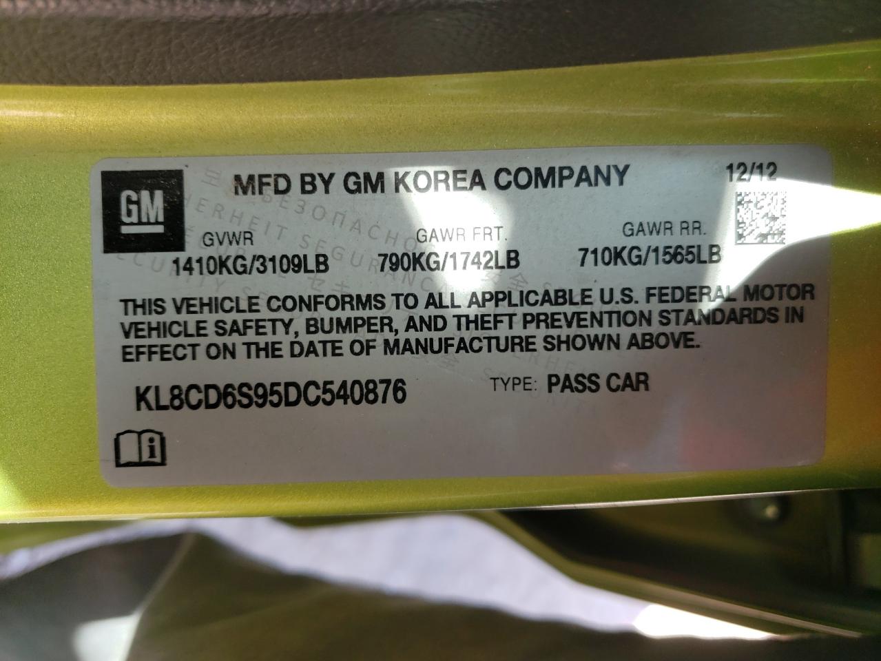 Photo 20 from auction – 2013 CHEVROLET SPARK 1LT with VIN KL8CD6S95DC540876