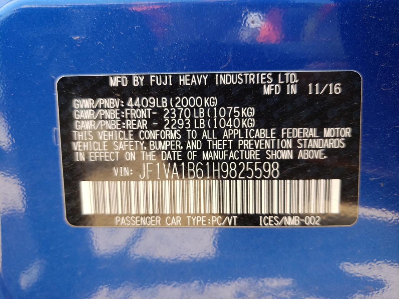 Photo 20 from auction – 2017 SUBARU WRX with VIN JF1VA1B61H9825598
