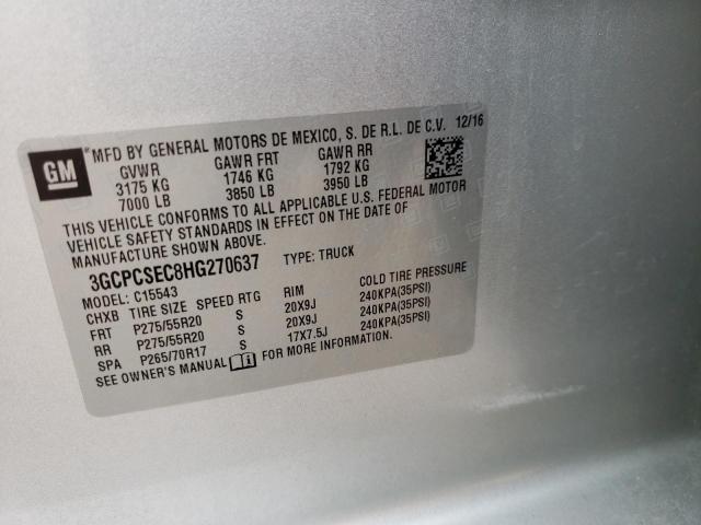 Photo 10 from auction – 2017 CHEVROLET SILVERADO with VIN 3GCPCSEC8HG270637