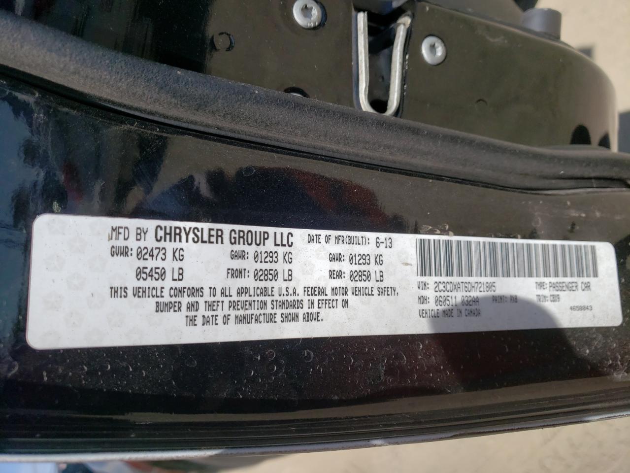 Photo 10 from auction – 2013 DODGE CHARGER PO with VIN 2C3CDXAT6DH721805