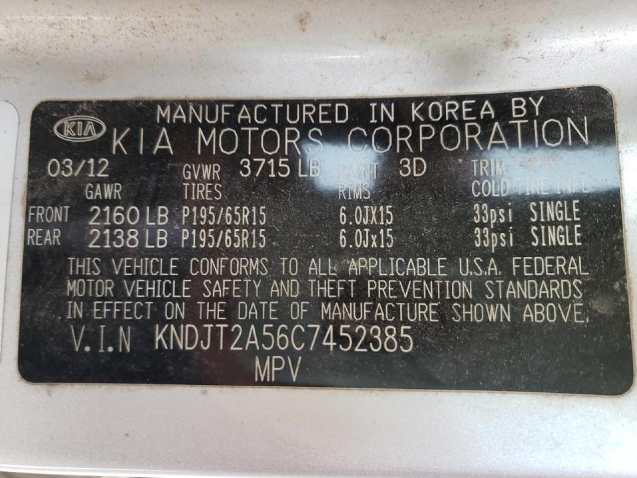 Photo 10 from auction – 2012 KIA SOUL with VIN KNDJT2A56C7452385
