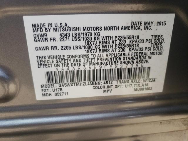 Photo 10 from auction – 2015 MITSUBISHI OUTLANDER with VIN 4A4AR3AW9FE037986