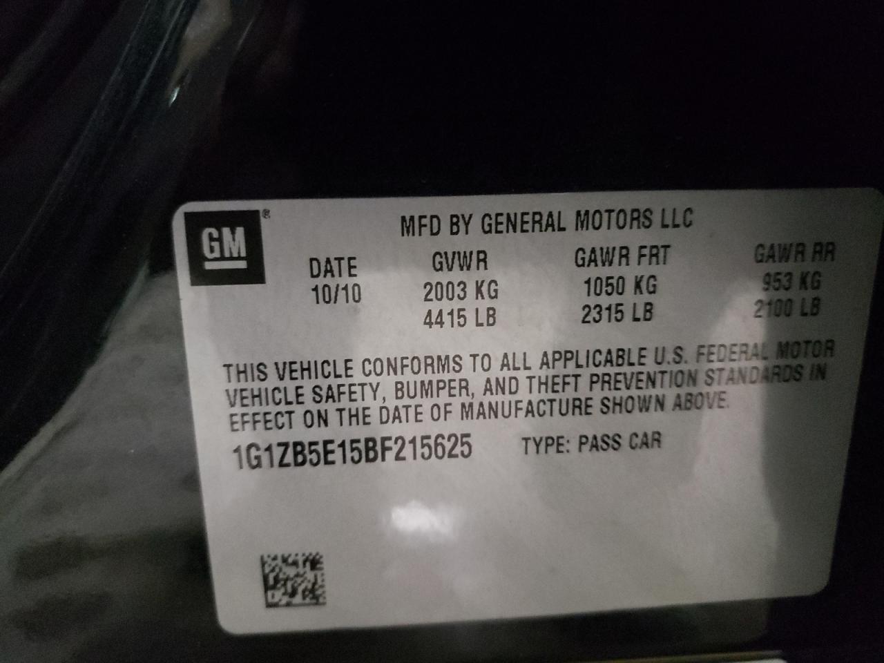 Photo 10 from auction – 2011 CHEVROLET MALIBU LS with VIN 1G1ZB5E15BF215625
