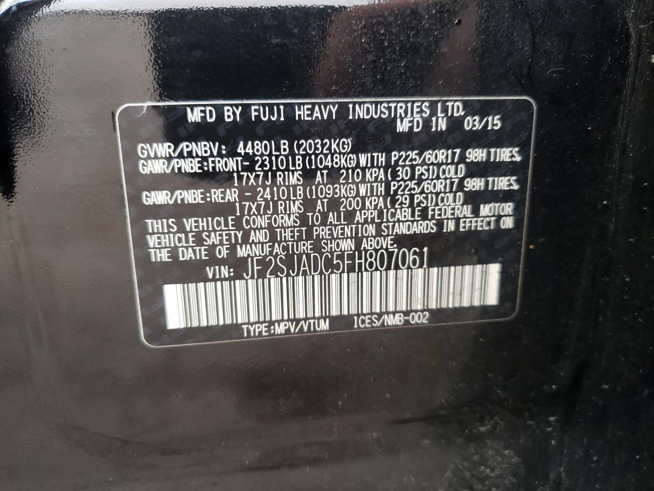 Photo 10 from auction – 2015 SUBARU FORESTER 2 with VIN JF2SJADC5FH807061