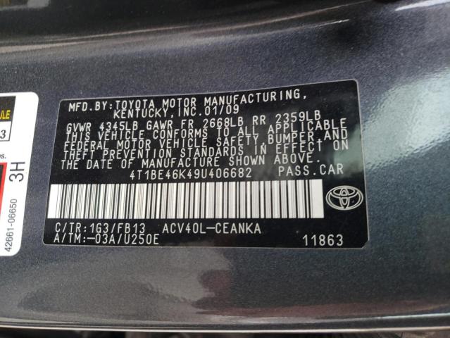 Photo 10 from auction – 2009 TOYOTA CAMRY BASE with VIN 4T1BE46K49U406682