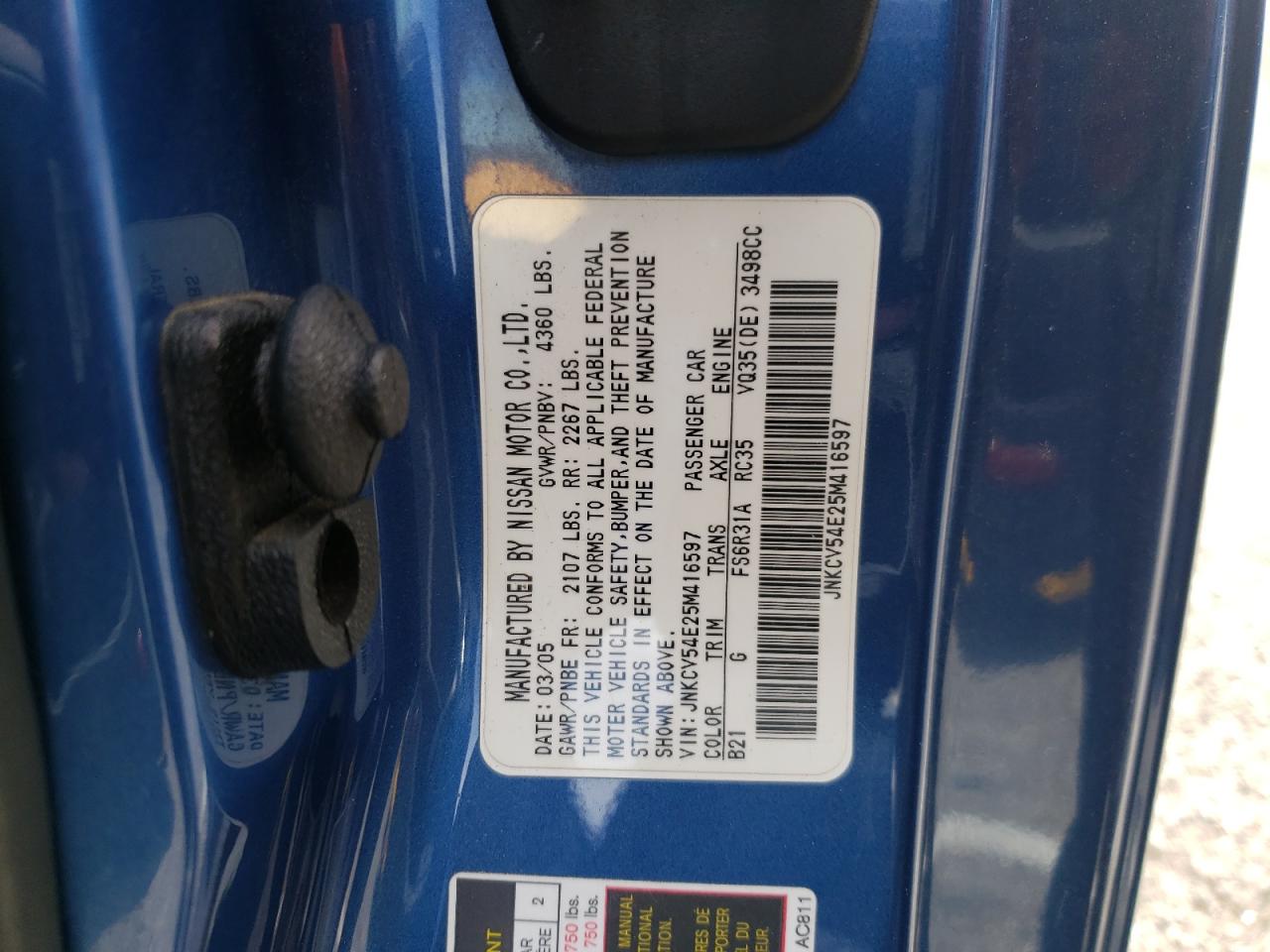 Photo 10 from auction – 2005 INFINITI G35 with VIN JNKCV54E25M416597