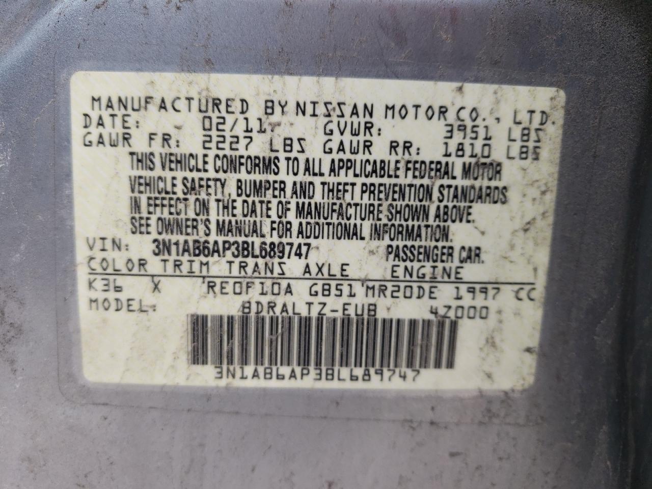 Photo 10 from auction – 2011 NISSAN SENTRA with VIN 3N1AB6AP3BL689747