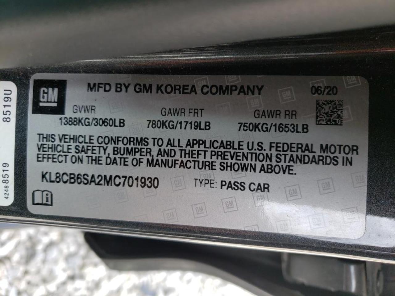 Photo 10 from auction – 2021 CHEVROLET SPARK LS with VIN KL8CB6SA2MC701930