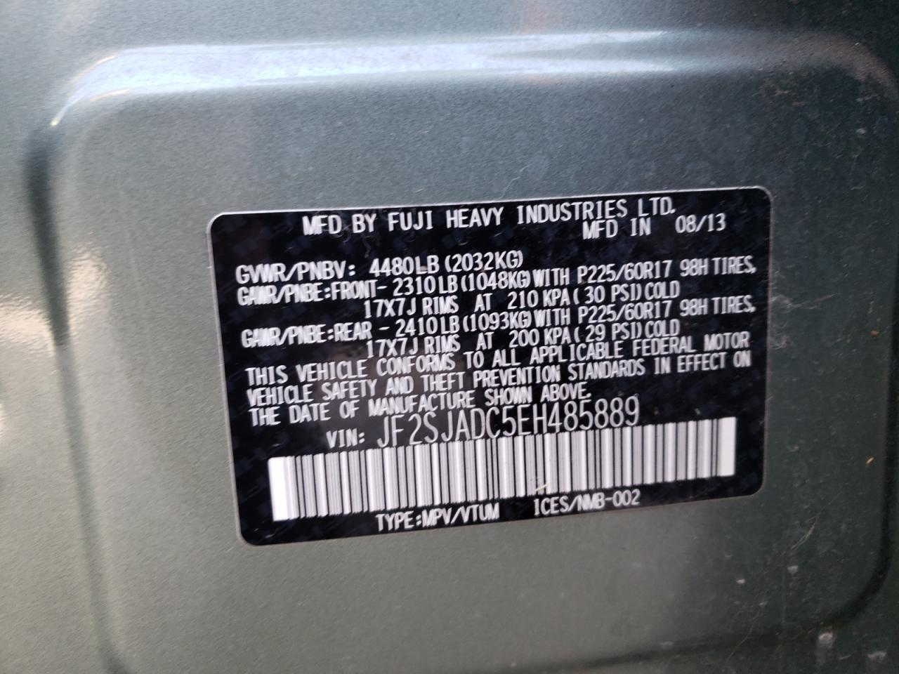 Photo 10 from auction – 2014 SUBARU FORESTER 2 with VIN JF2SJADC5EH485889