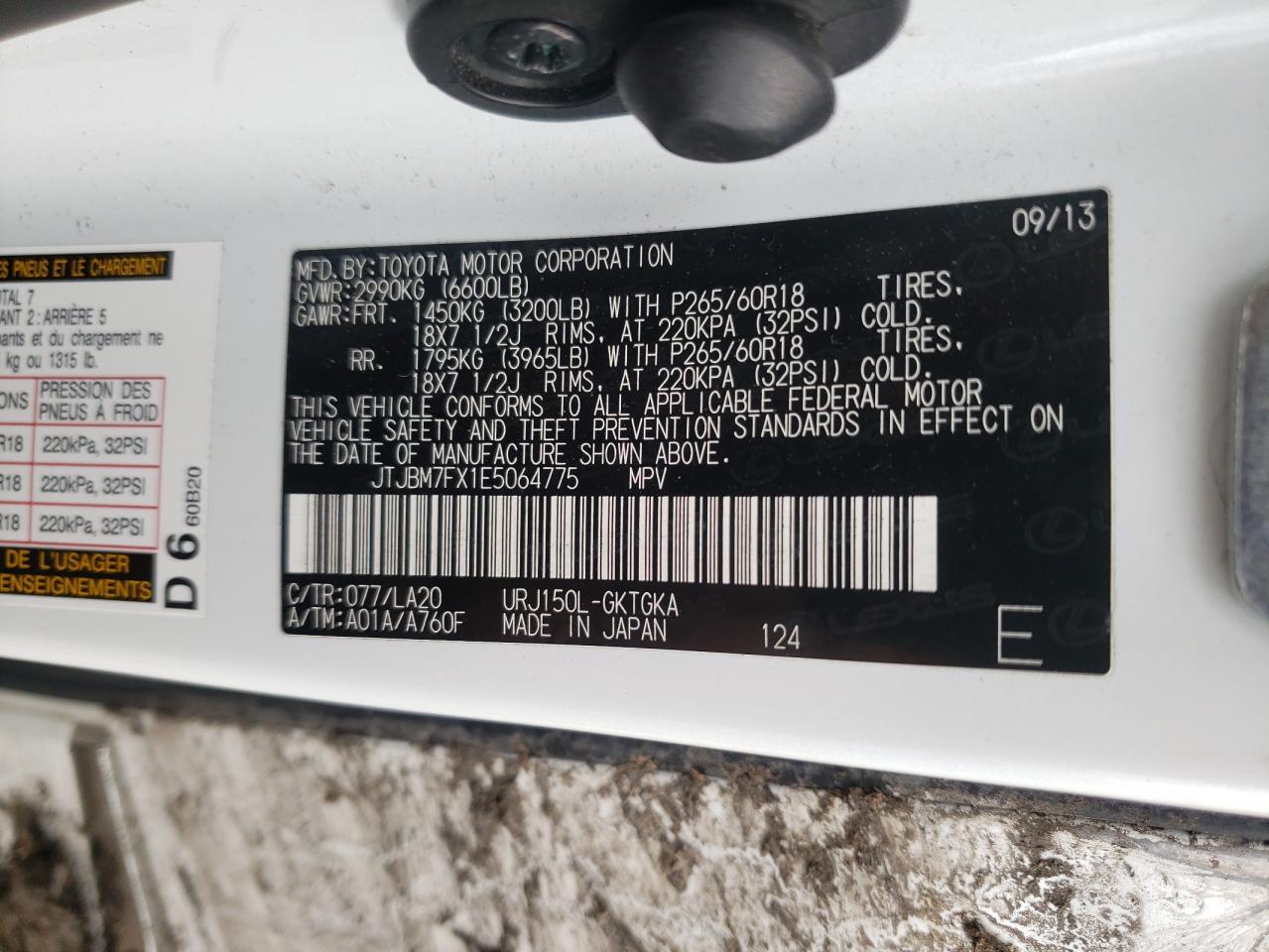 Photo 10 from auction – 2014 LEXUS GX 460 with VIN JTJBM7FX1E5064775