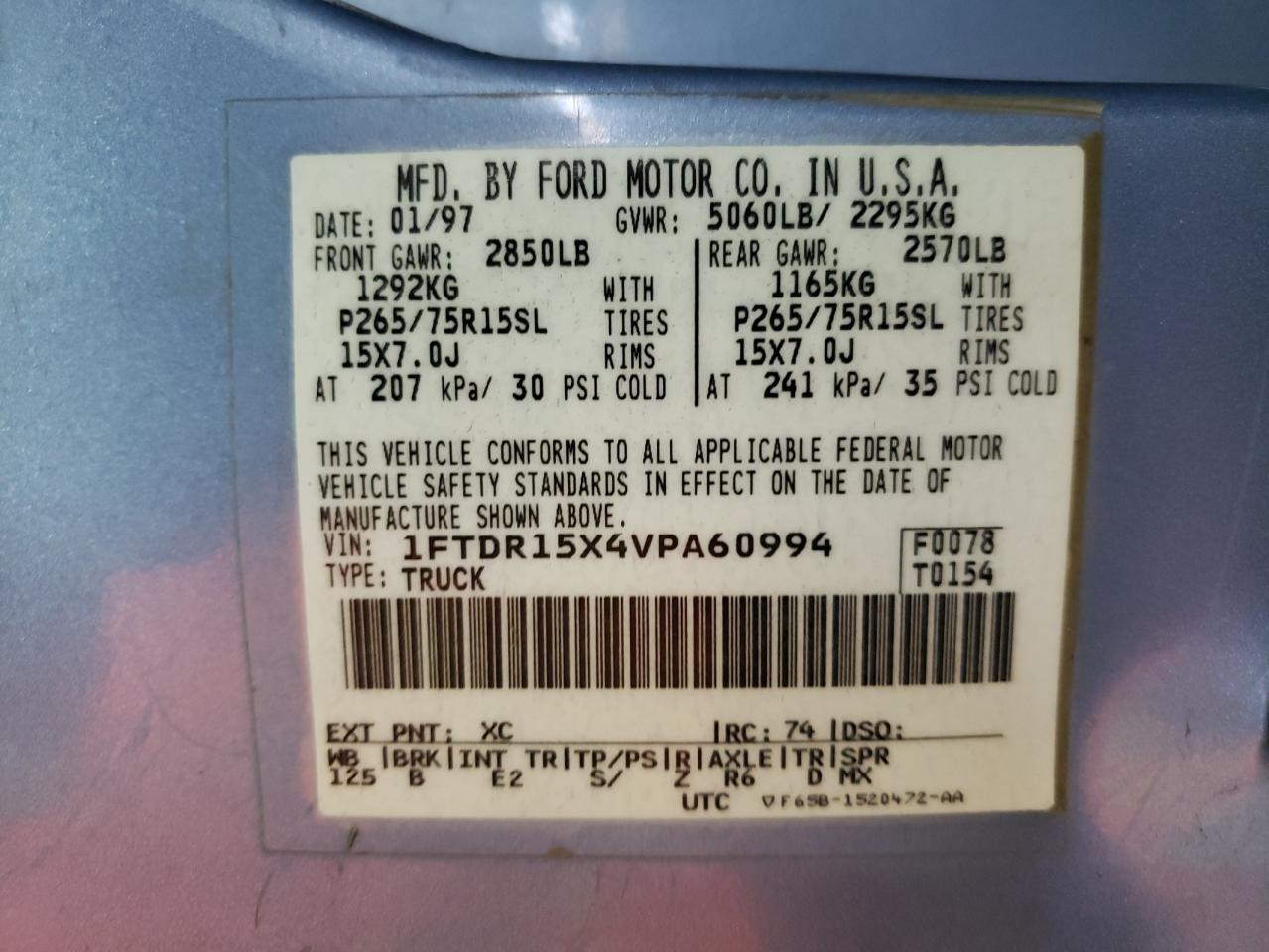 Photo 10 from auction – 1997 FORD RANGER with VIN 1FTDR15X4VPA60994