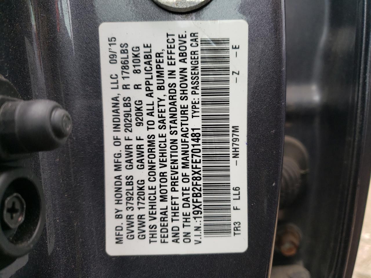 Photo 10 from auction – 2015 HONDA CIVIC EX with VIN 19XFB2F8XFE701481