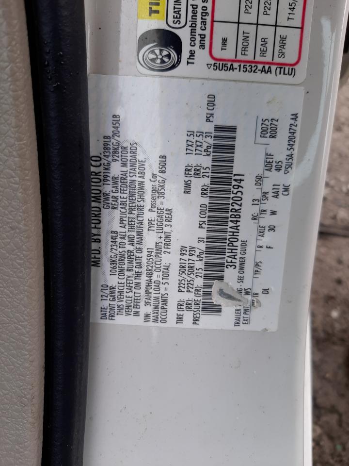 Photo 10 from auction – 2011 FORD FUSION SE with VIN 3FAHP0HA4BR205941