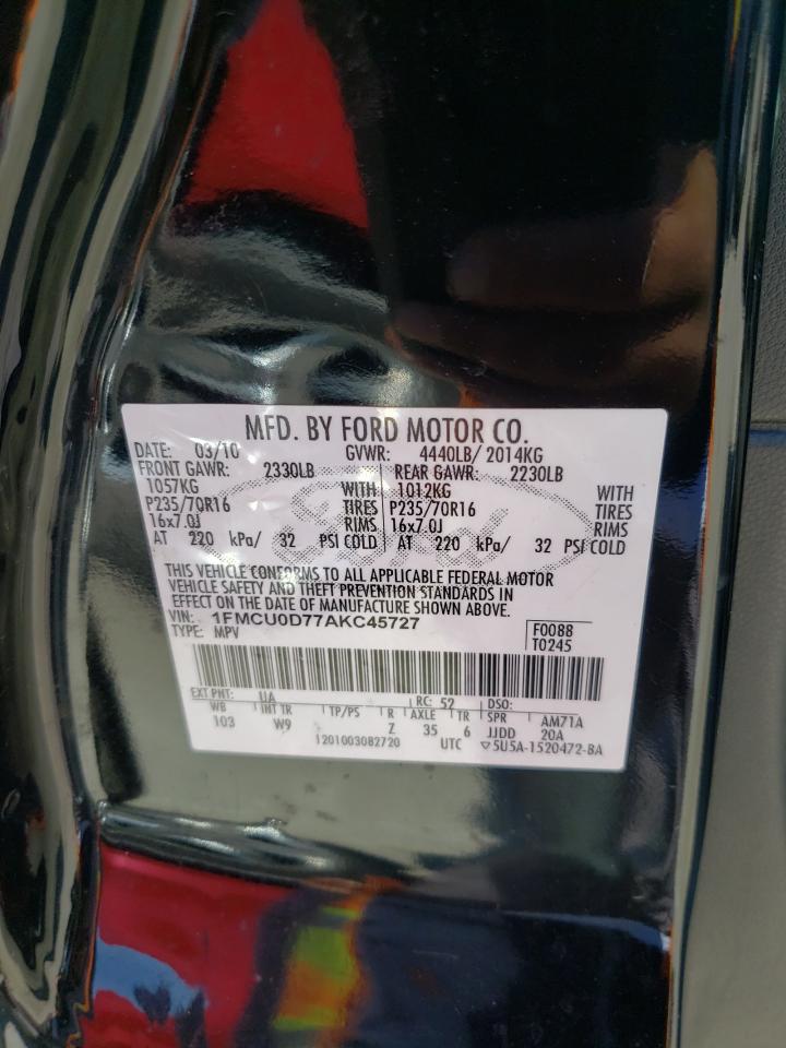 Photo 10 from auction – 2010 FORD ESCAPE XLT with VIN 1FMCU0D77AKC45727