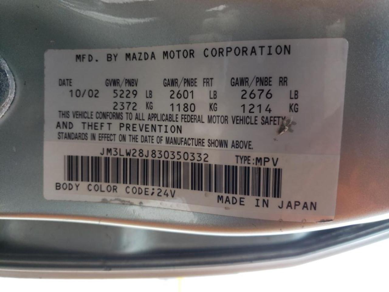 Photo 10 from auction – 2003 MAZDA MPV WAGON with VIN JM3LW28J830350332