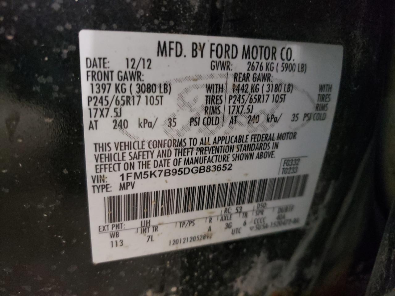 Photo 10 from auction – 2013 FORD EXPLORER with VIN 1FM5K7B95DGB83652