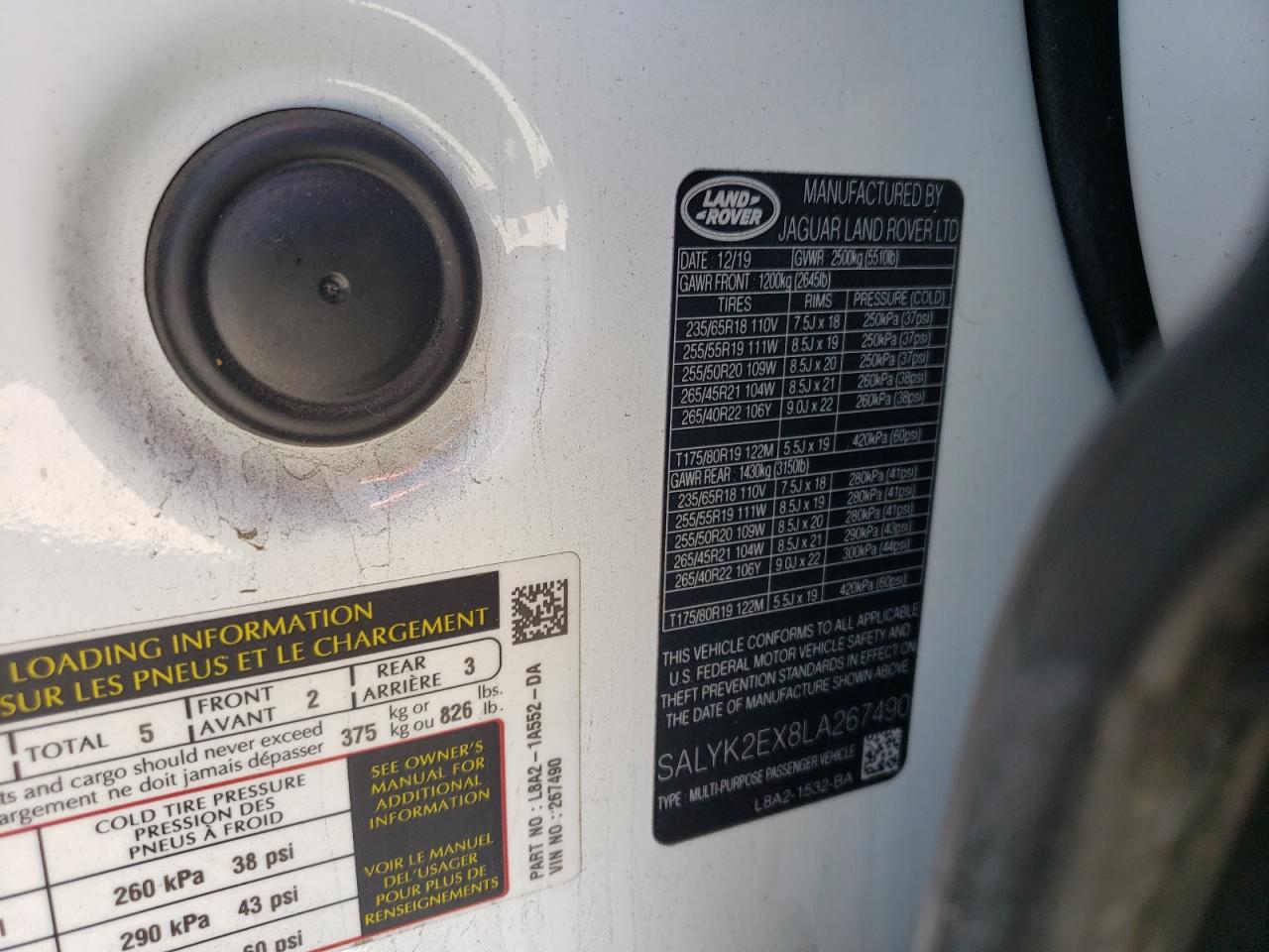 Photo 10 from auction – 2020 LAND ROVER RANGE ROVE with VIN SALYK2EX8LA267490