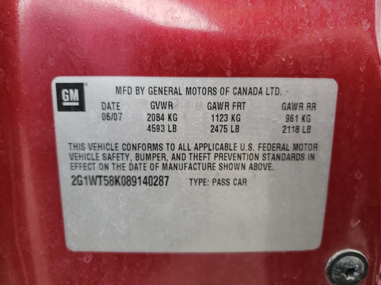 Photo 10 from auction – 2008 CHEVROLET IMPALA LT with VIN 2G1WT58K089140287