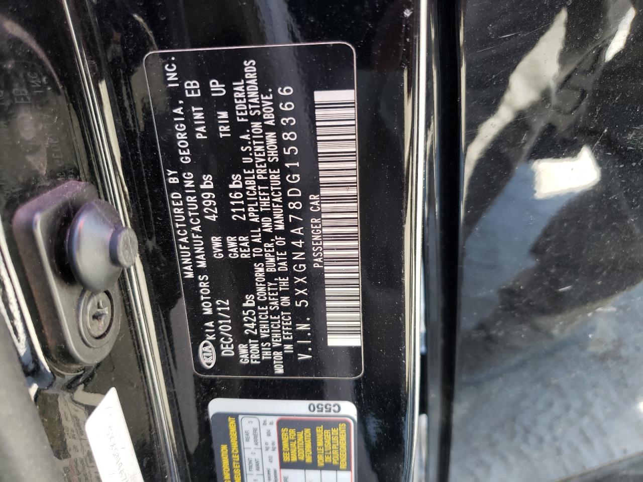 Photo 10 from auction – 2013 KIA OPTIMA EX with VIN 5XXGN4A78DG158366