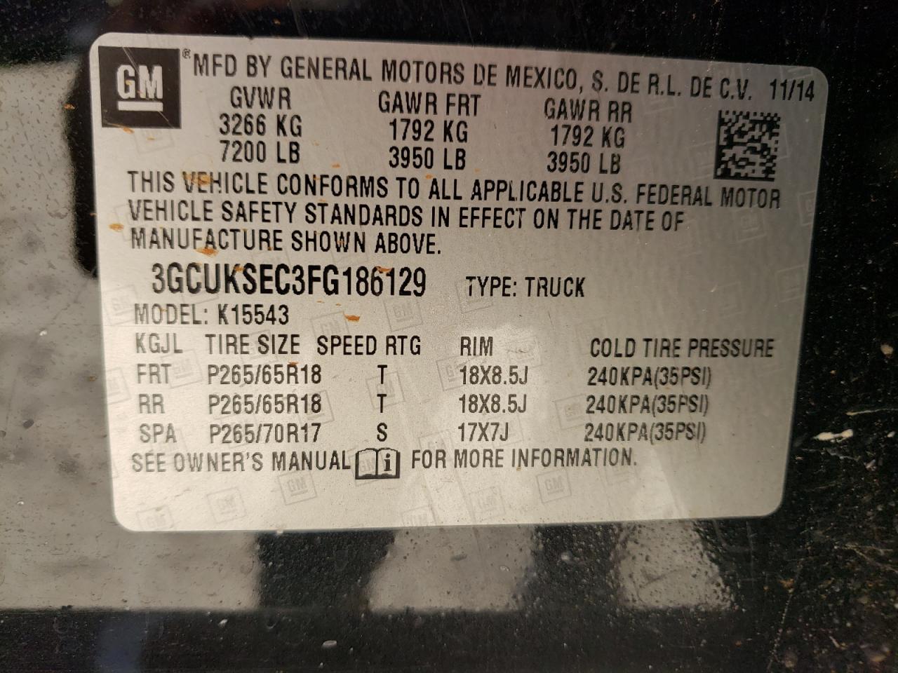 Photo 10 from auction – 2015 CHEVROLET SILVERADO with VIN 3GCUKSEC3FG186129