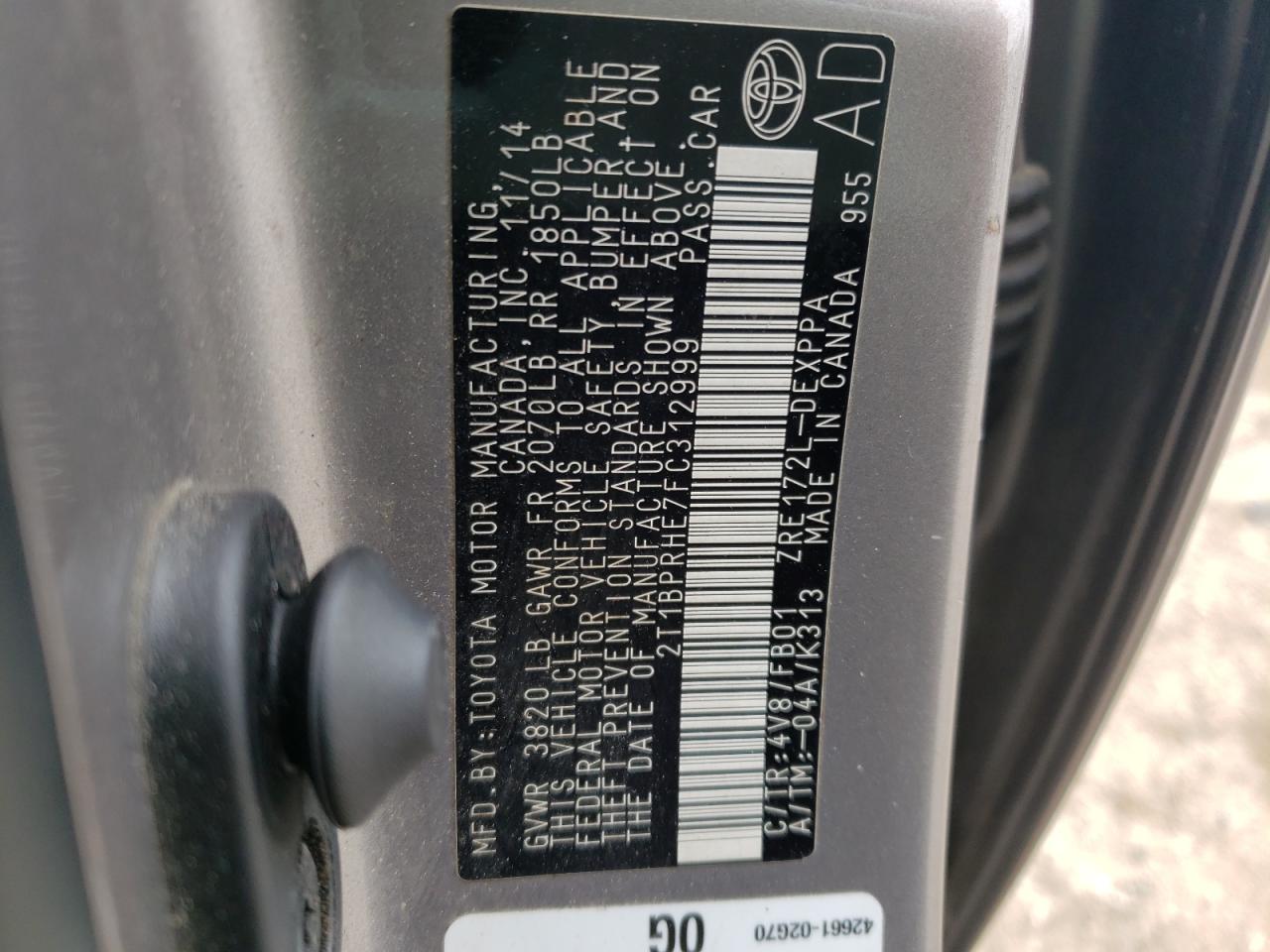 Photo 10 from auction – 2015 TOYOTA COROLLA EC with VIN 2T1BPRHE7FC312999