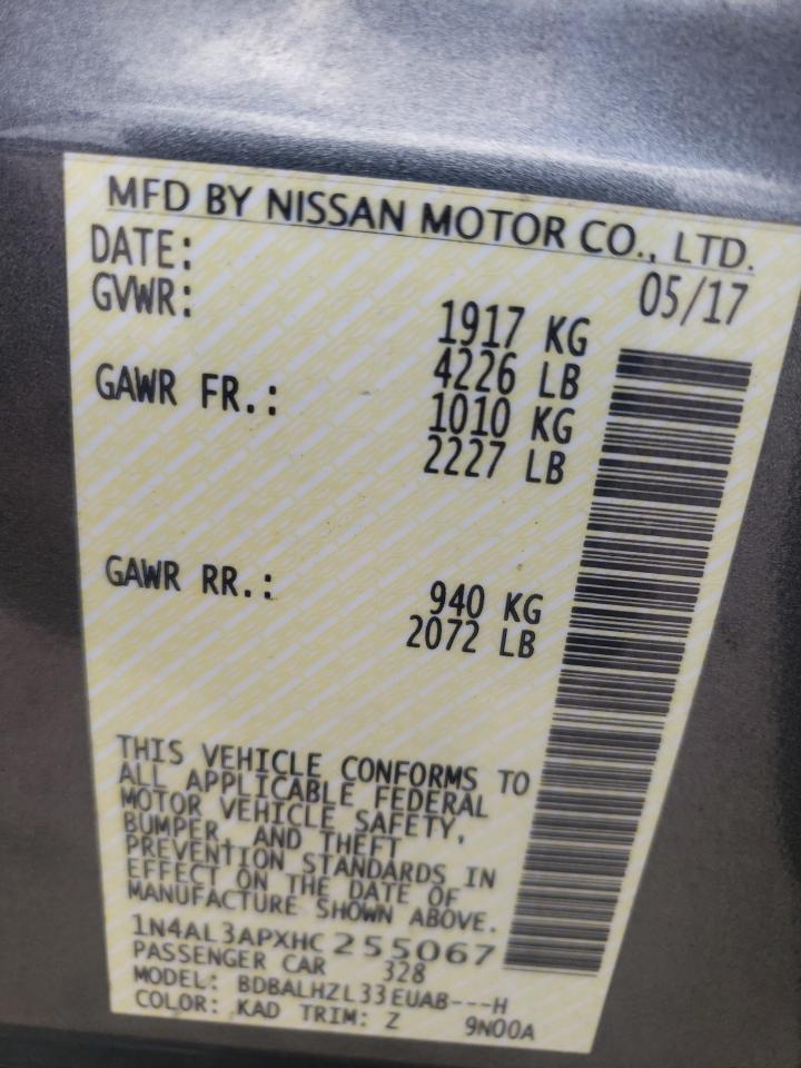 Photo 10 from auction – 2017 NISSAN ALTIMA 2.5 with VIN 1N4AL3APXHC255067