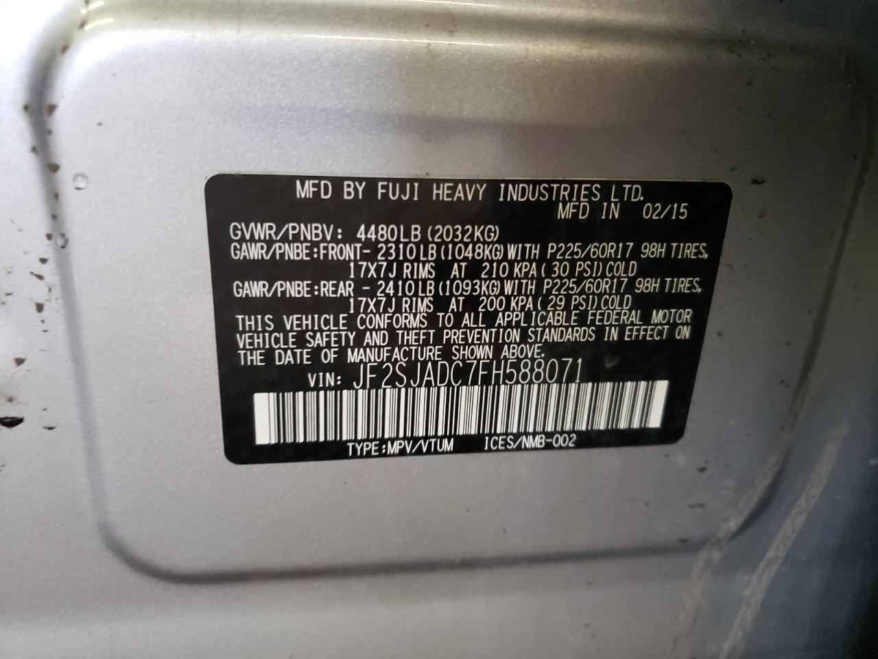 Photo 10 from auction – 2015 SUBARU FORESTER 2 with VIN JF2SJADC7FH588071