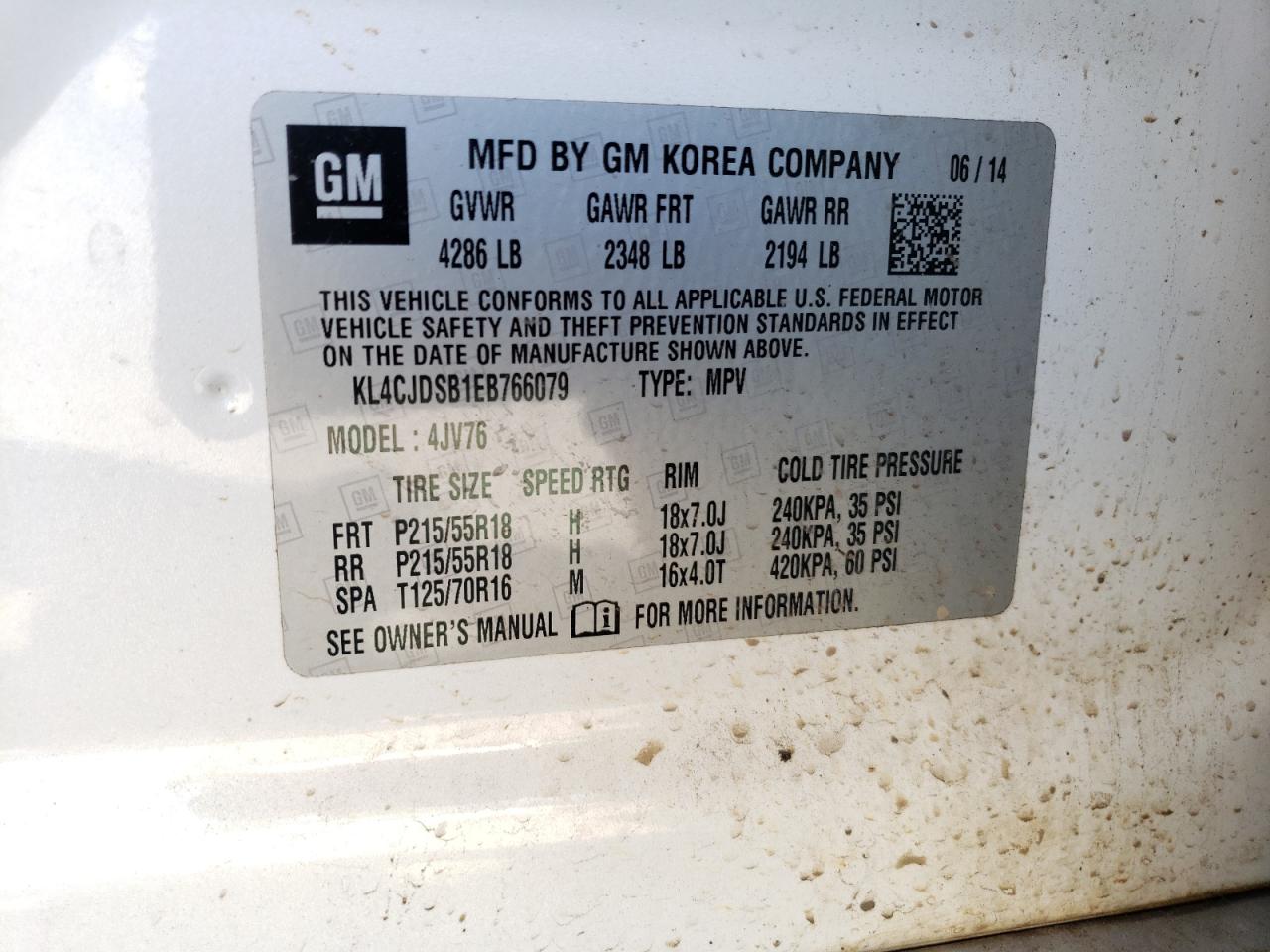 Photo 10 from auction – 2014 BUICK ENCORE PRE with VIN KL4CJDSB1EB766079