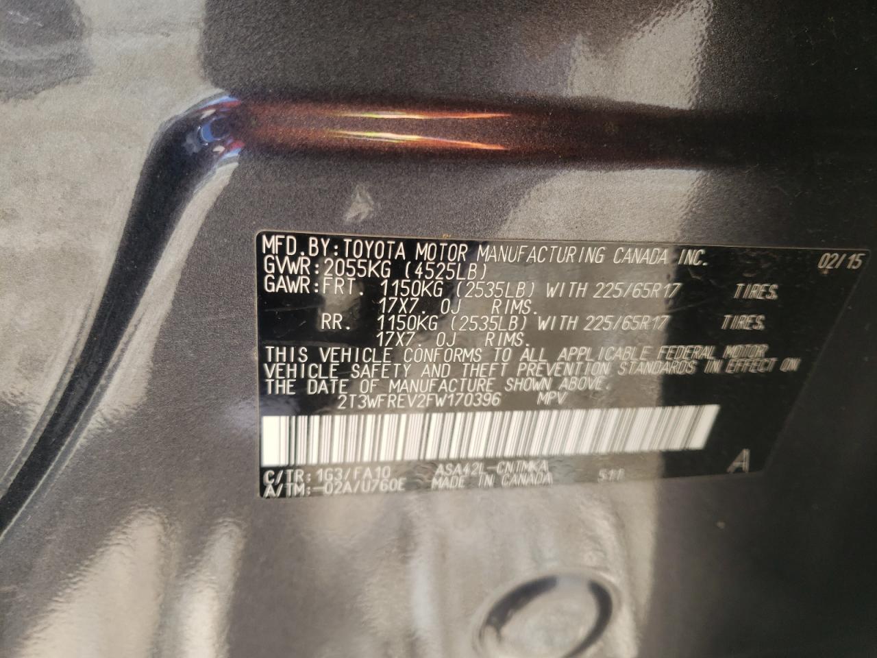 Photo 10 from auction – 2015 TOYOTA RAV4 XLE with VIN 2T3WFREV2FW170396