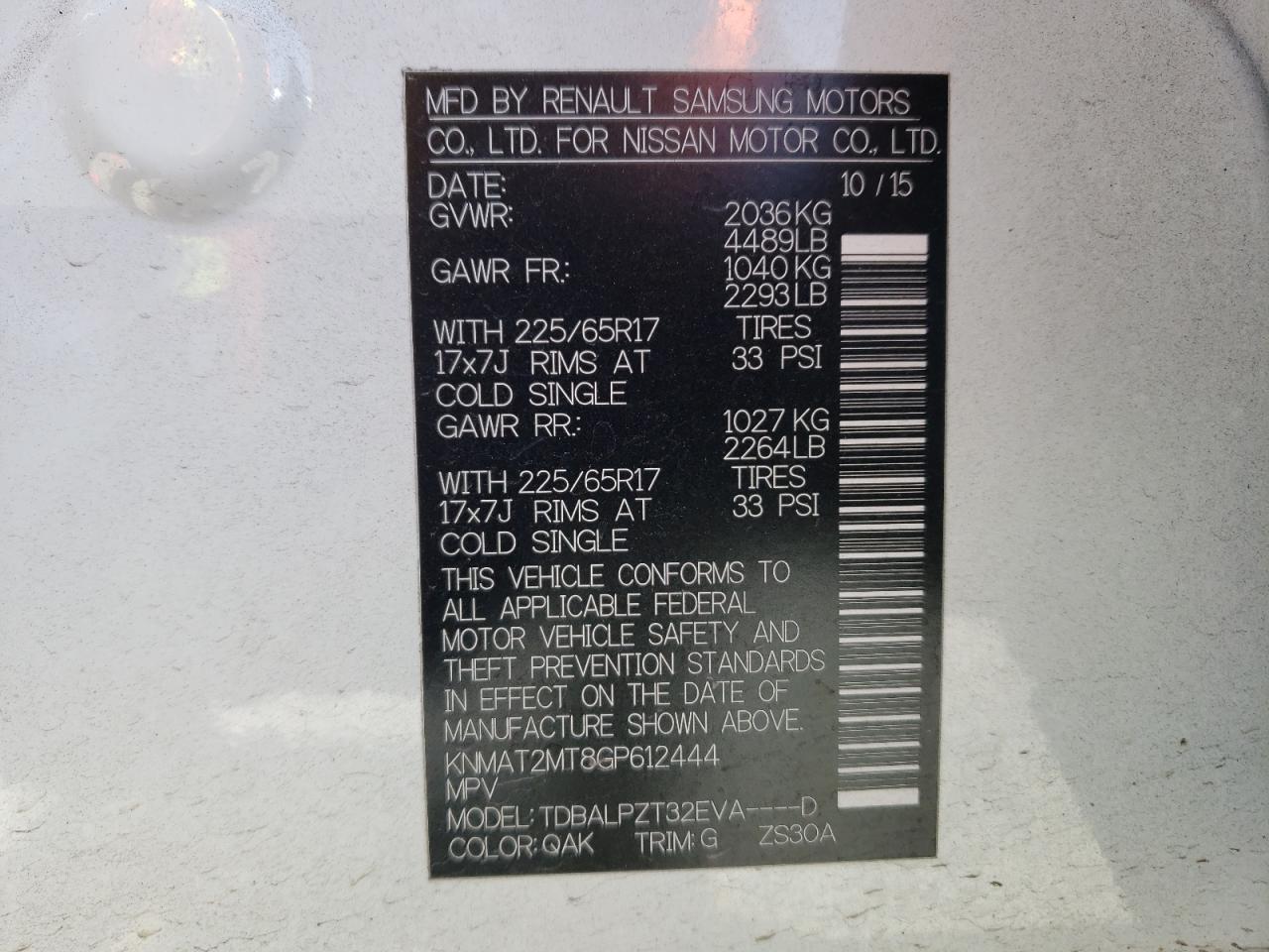 Photo 10 from auction – 2016 NISSAN ROGUE S with VIN KNMAT2MT8GP612444