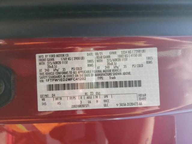 Photo 10 from auction – 2021 FORD F150 SUPER with VIN 1FTFW1ED2MFC41202