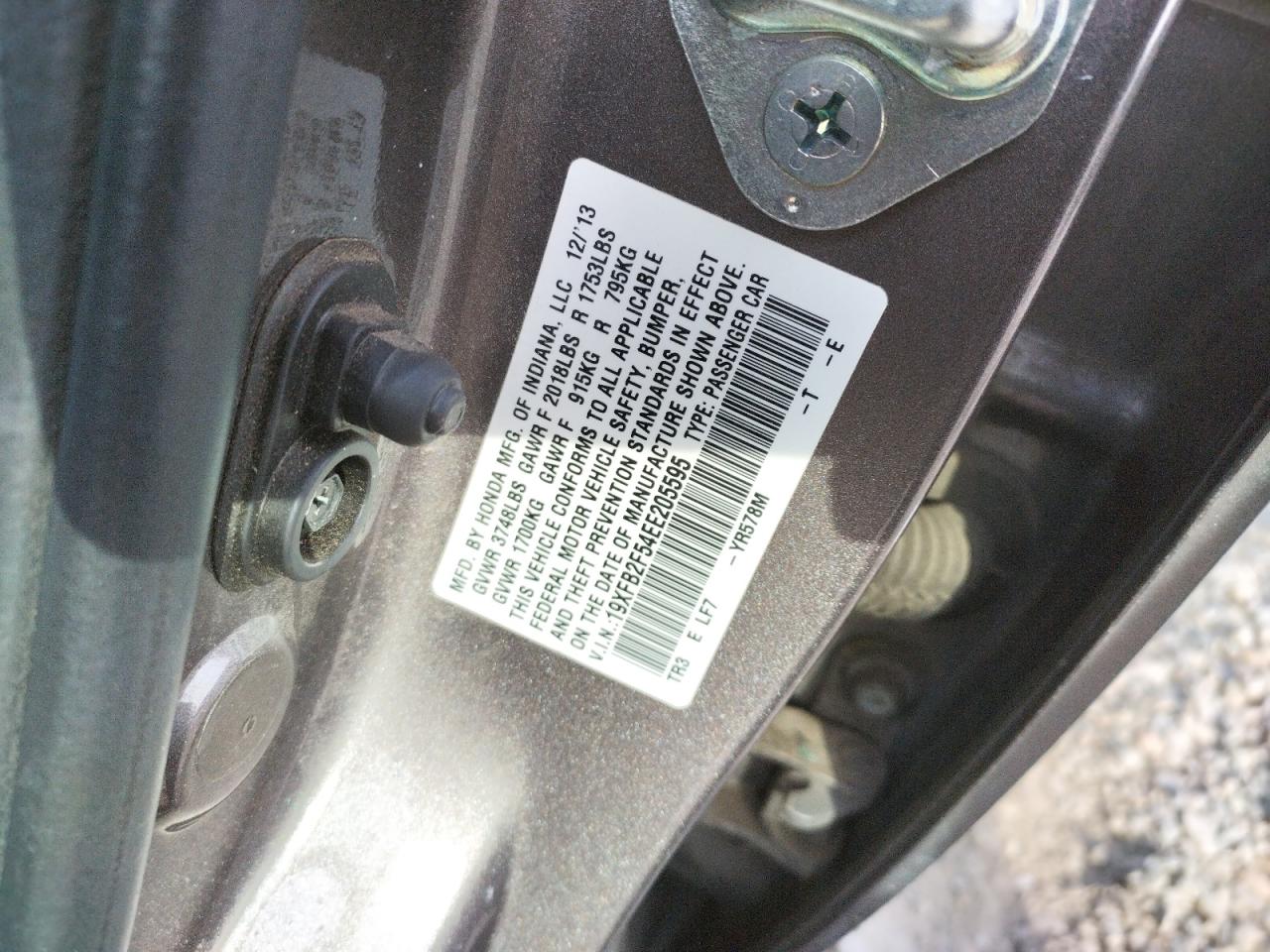 Photo 10 from auction – 2014 HONDA CIVIC LX with VIN 19XFB2F54EE205595
