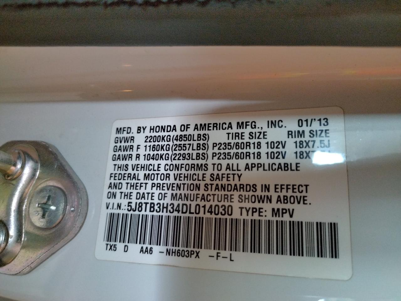 Photo 10 from auction – 2013 ACURA RDX with VIN 5J8TB3H34DL014030
