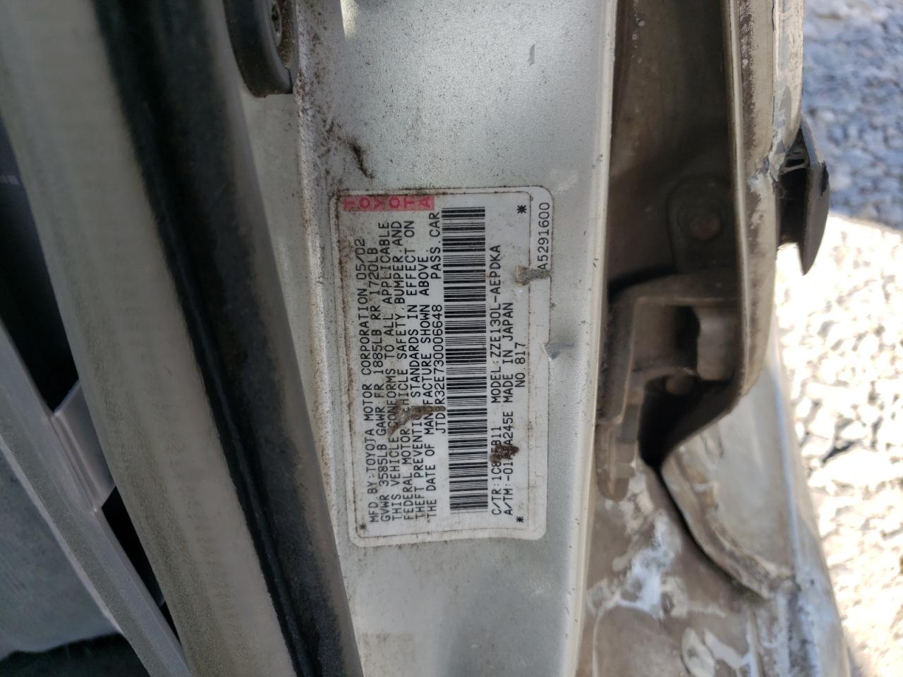Photo 10 from auction – 2003 TOYOTA COROLLA CE with VIN JTDBR32E730006648