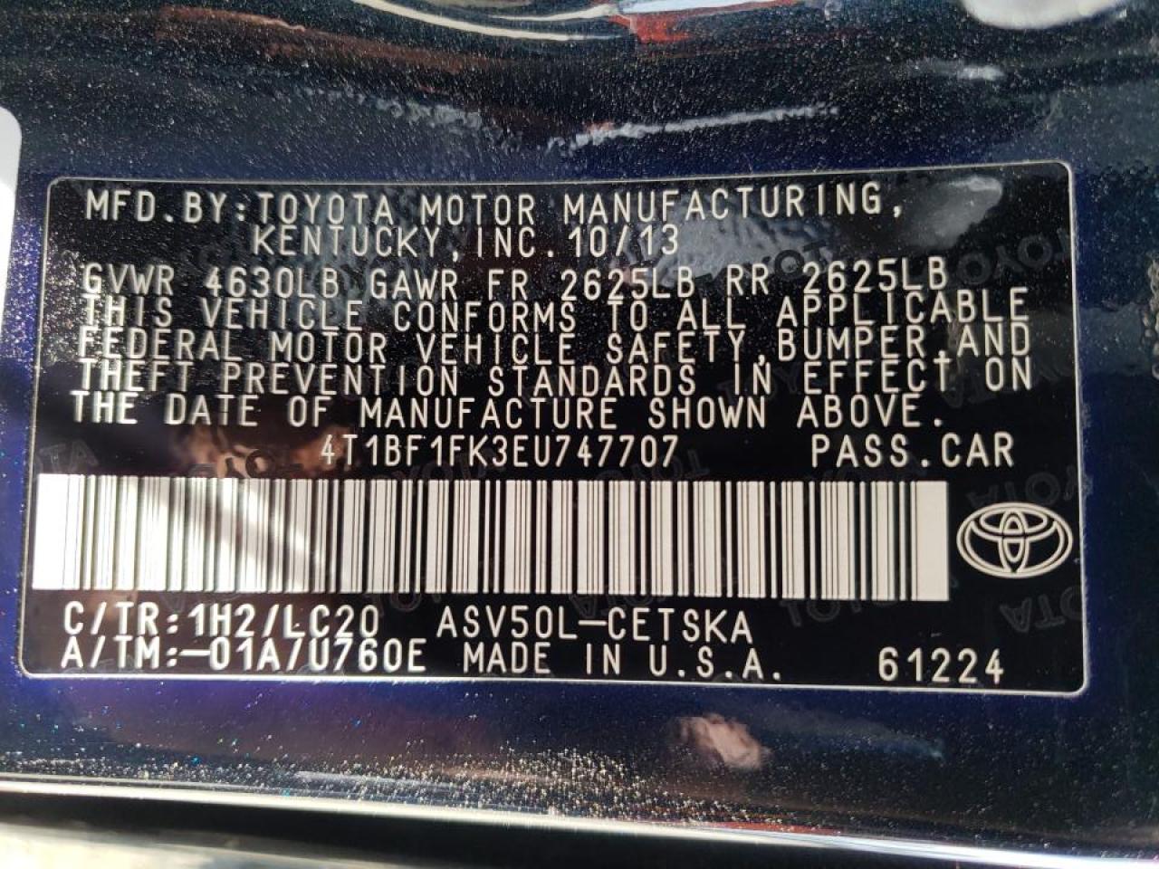 Photo 10 from auction – 2014 TOYOTA CAMRY L with VIN 4T1BF1FK3EU747707