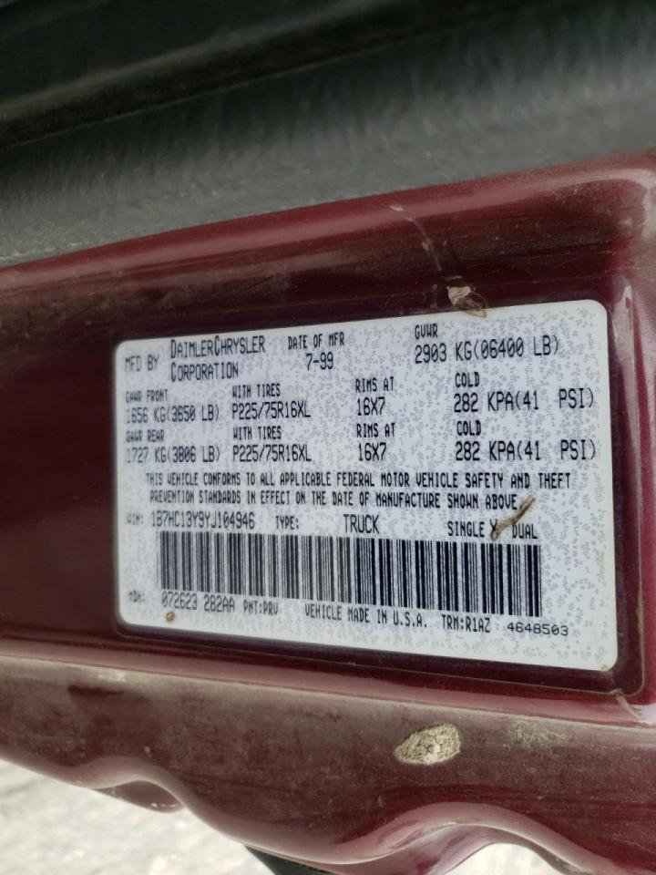 Photo 10 from auction – 2000 DODGE RAM 1500 with VIN 1B7HC13Y9YJ104946