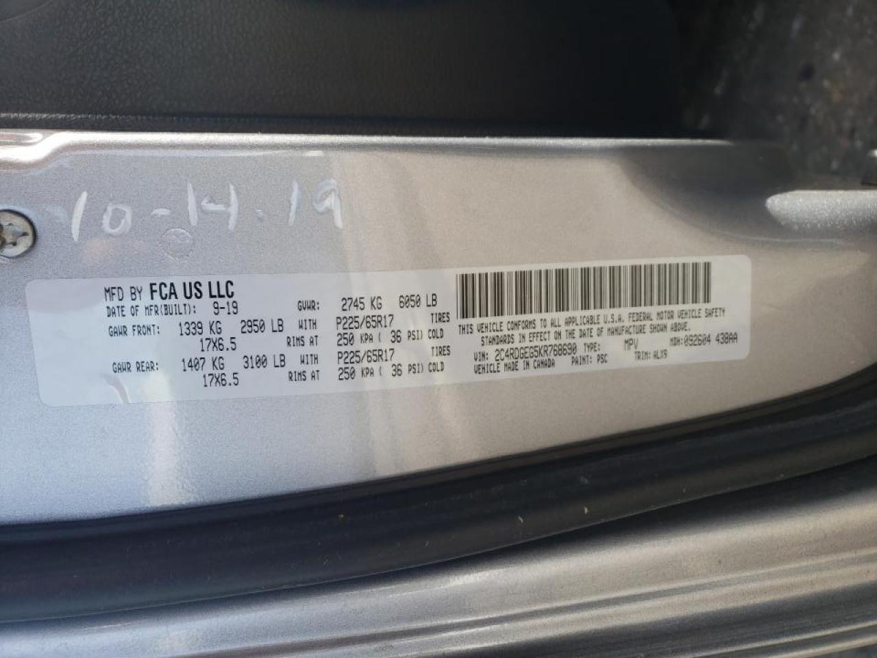 Photo 10 from auction – 2019 DODGE GRAND CARA with VIN 2C4RDGEG5KR768690