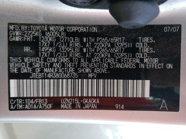Photo 10 from auction – 2008 TOYOTA 4RUNNER SR with VIN JTEBT14R380068735