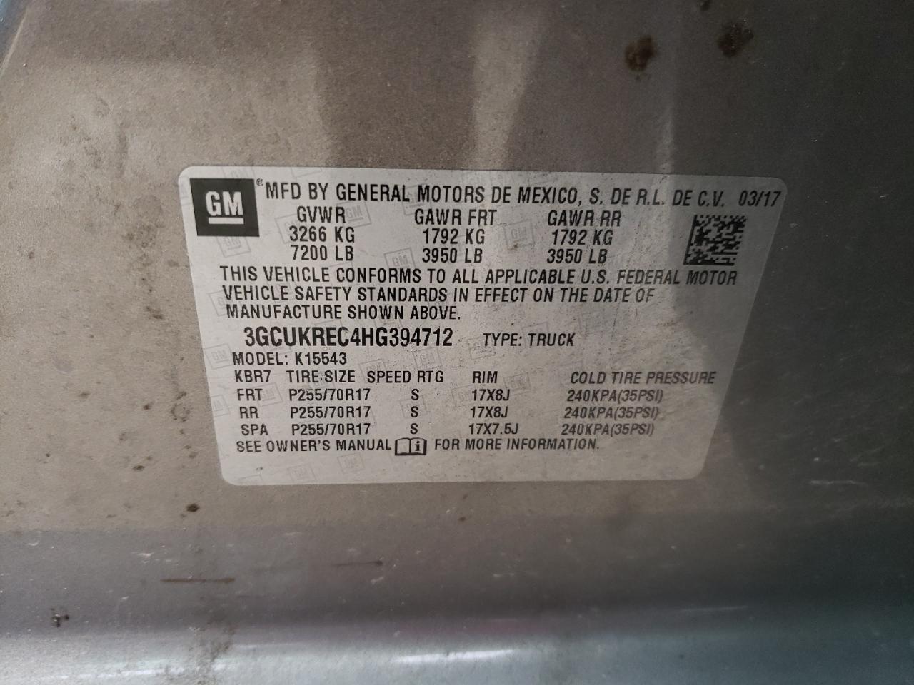 Photo 10 from auction – 2017 CHEVROLET SILVERADO with VIN 3GCUKREC4HG394712