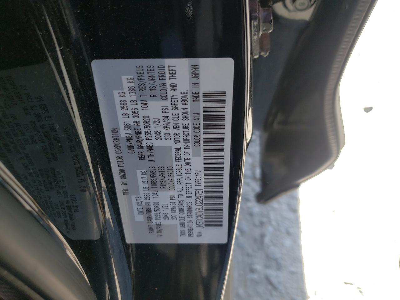 Photo 10 from auction – 2018 MAZDA CX-9 GRAND with VIN JM3TCADY8J0224751