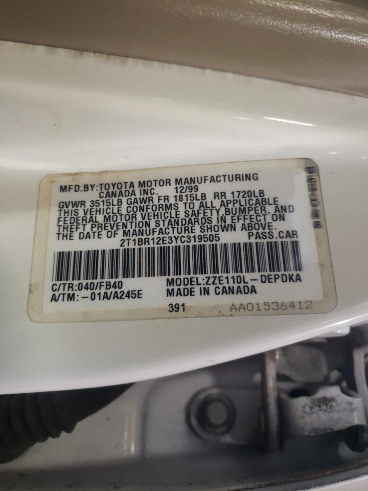Photo 10 from auction – 2000 TOYOTA COROLLA VE with VIN 2T1BR12E3YC319505