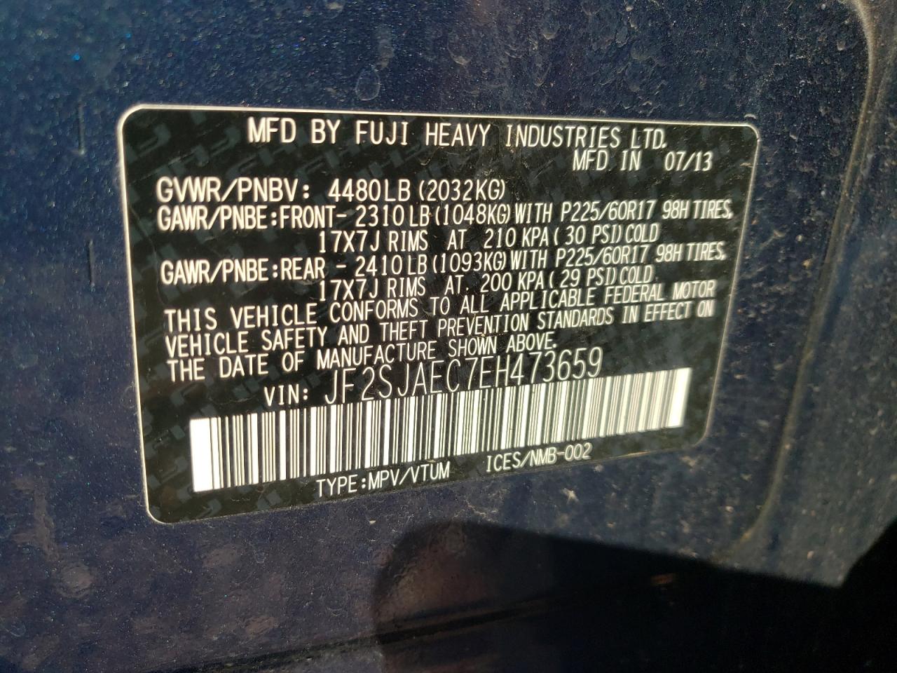 Photo 10 from auction – 2014 SUBARU FORESTER 2 with VIN JF2SJAEC7EH473659