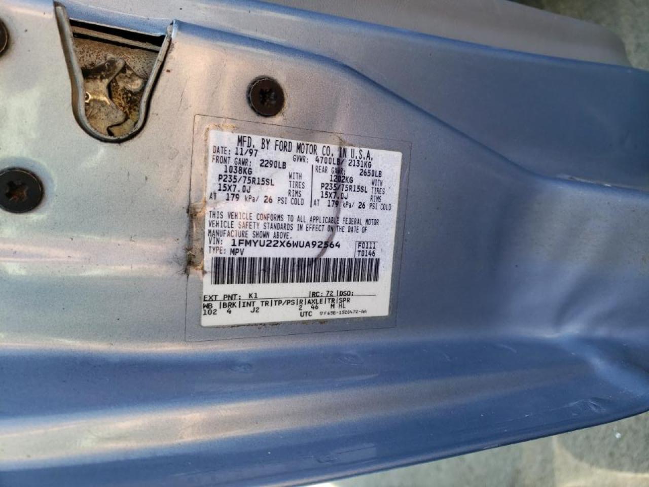 Photo 10 from auction – 1998 FORD EXPLORER with VIN 1FMYU22X6WUA92564