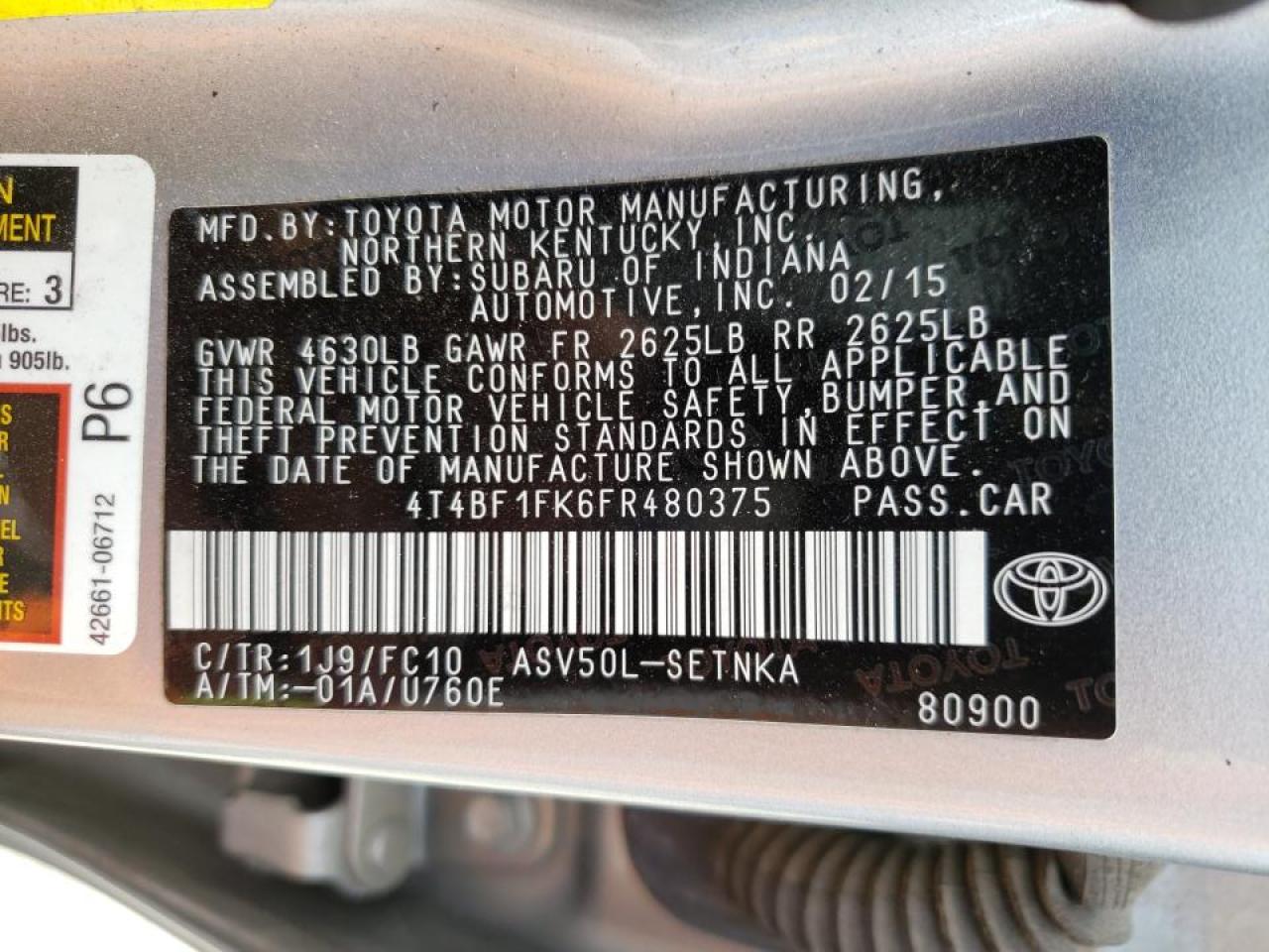 Photo 10 from auction – 2015 TOYOTA CAMRY LE with VIN 4T4BF1FK6FR480375