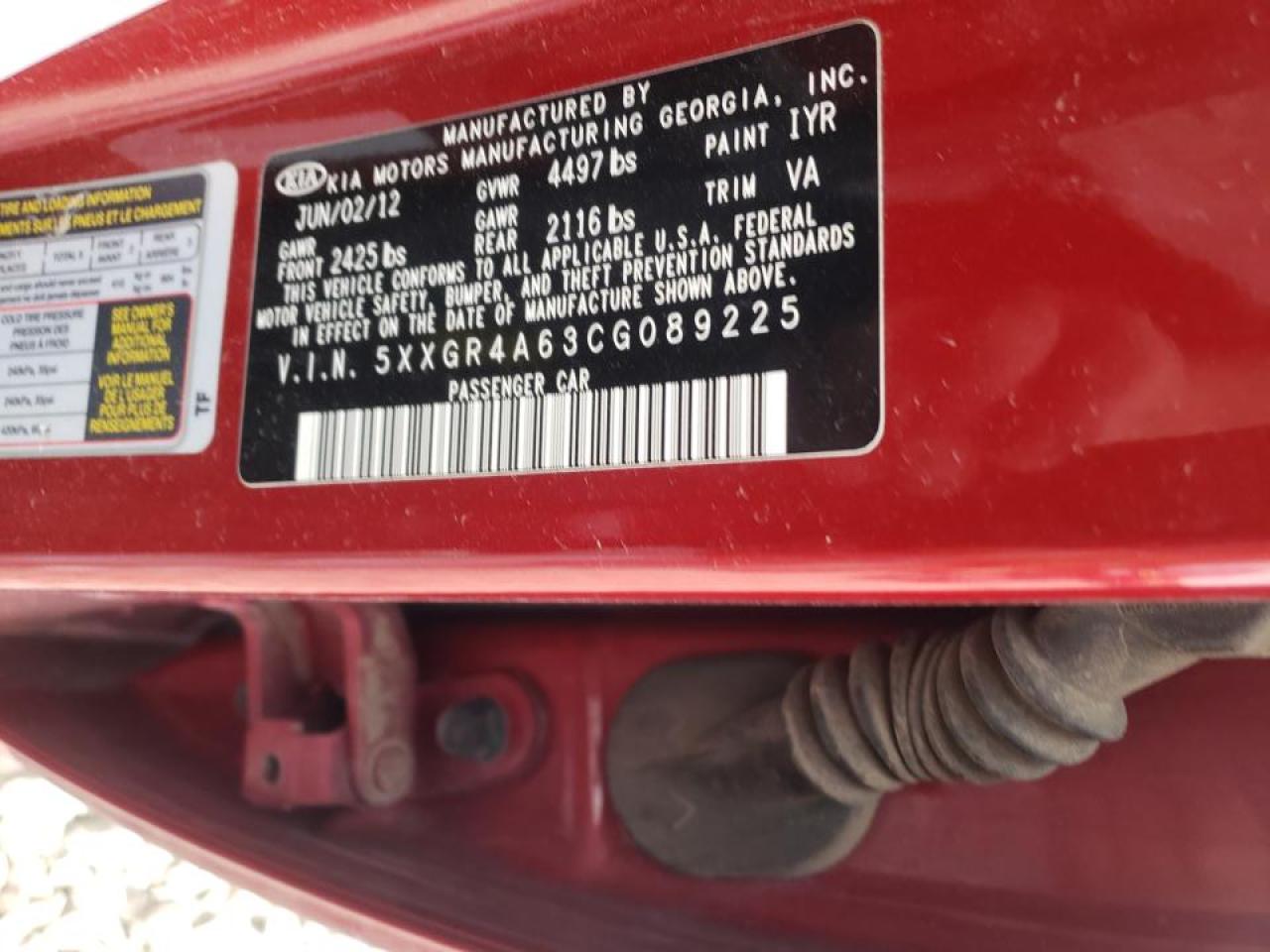 Photo 10 from auction – 2012 KIA OPTIMA SX with VIN 5XXGR4A63CG089225