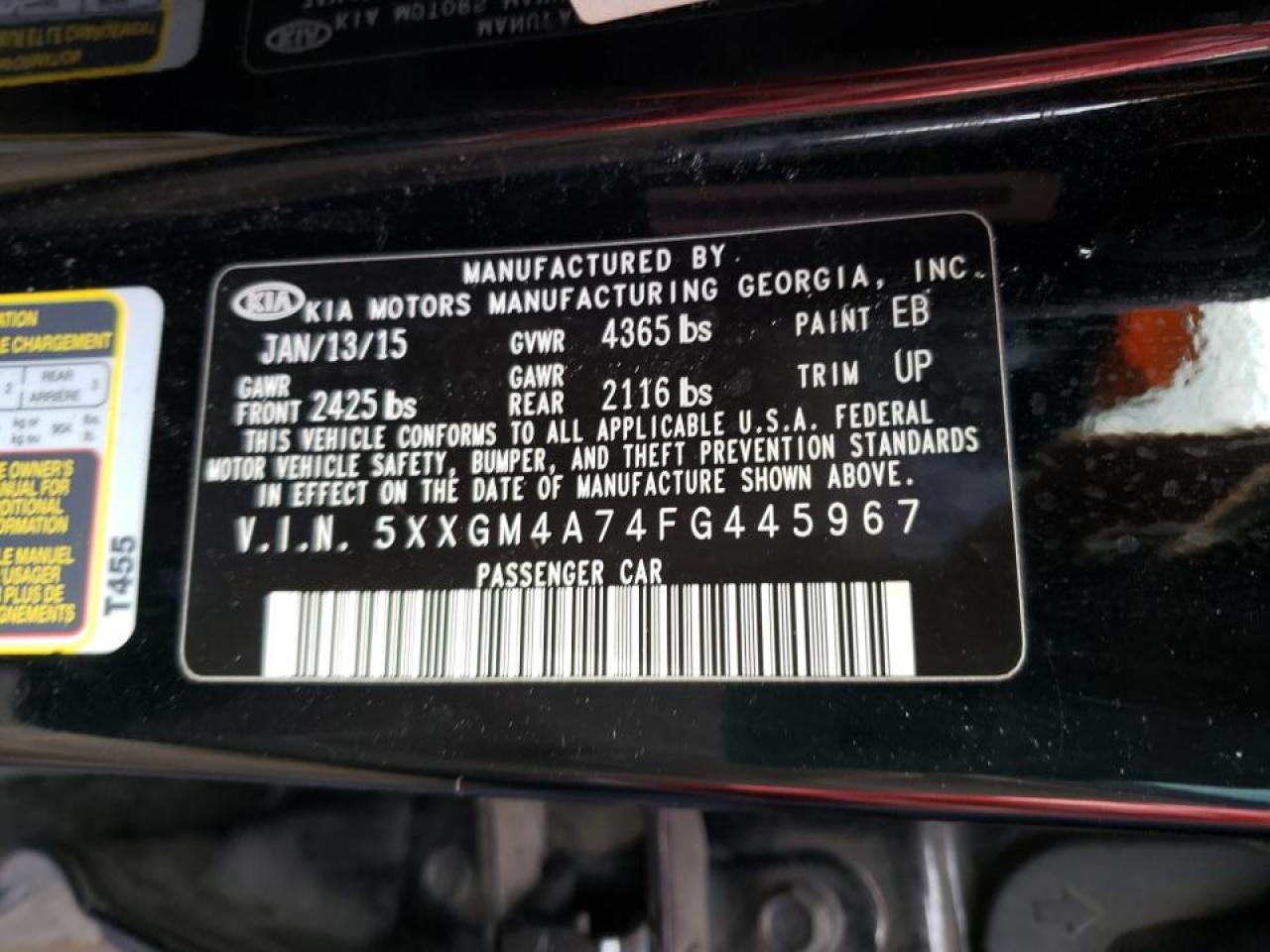 Photo 10 from auction – 2015 KIA OPTIMA LX with VIN 5XXGM4A74FG445967