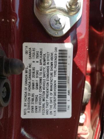Photo 10 from auction – 2014 HONDA CIVIC LX with VIN 2HGFB2F5XEH550474