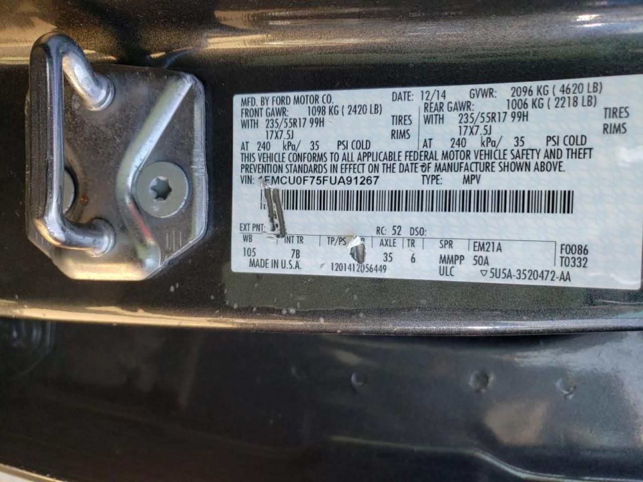 Photo 10 from auction – 2015 FORD ESCAPE S with VIN 1FMCU0F75FUA91267