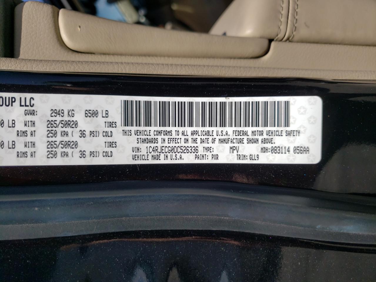 Photo 10 from auction – 2013 JEEP GRAND CHER with VIN 1C4RJECG0DC526336